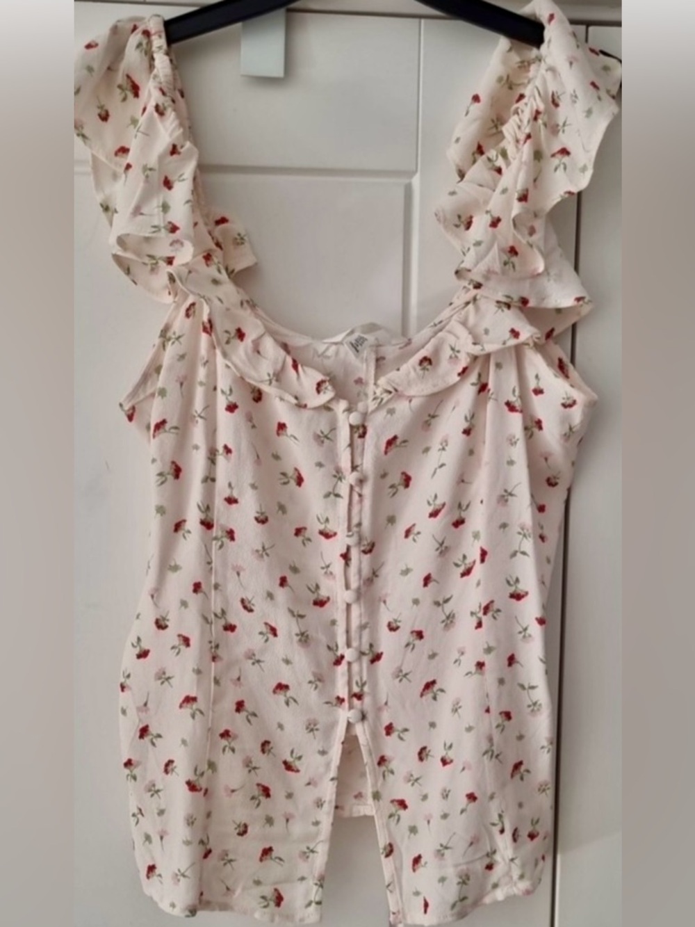 H&M Womens Floral Ruffle Blouse - White and Pink